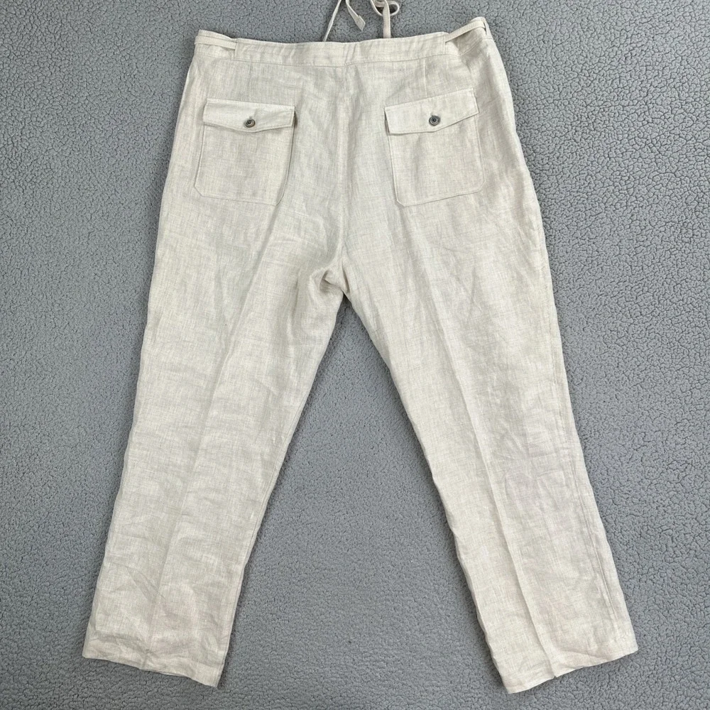 Tasso Elba Island Linen Pants Men 38x30 Beige Breathable Beach Flat Front Summer